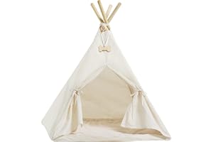 RAINBOW KIDS Namiot tipi dla psa, bardzo przestronny, 95 cm wysokości, odporny na zarysowania, idealny namiot dla zwierząt domowych, odporny na zapachy/plamy, materiał z certyfikatem Öko-Tex 100 (wanilia)