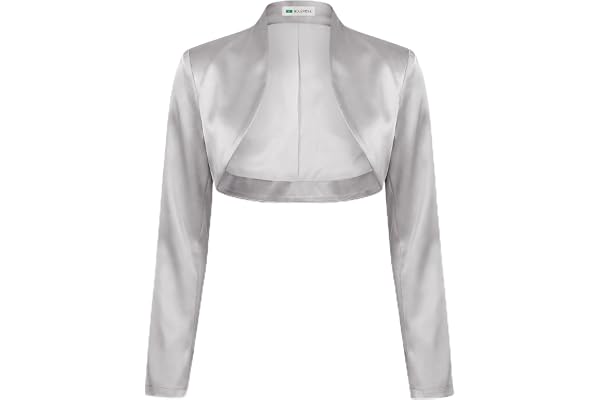 Bolerose Bolero Dam Satin Långärmad Ståkrage | Helfodrad, Öppen framkant, Ärmar till handleden, Skimrande yta, Storlek XS-5XL