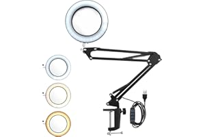 ‎YGITK YGiTK LED Lupenleuchte Lupenlampe mit Schwenkarm 8X, Lupe mit Licht, Tischlampe mit 3 Farbmodi 10 Helligkeitsstufen Dimmbar Arbeitsplatzlampe mit Klemme Verstellbarer für Werkbänken