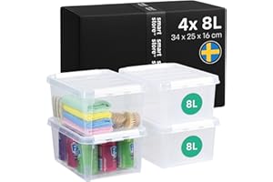 SmartStore - 4x Boîte de Rangement Plastique avec Couvercle Classic 8L (34x25x16cm) | Empilable et de Qualité Alimentaire | Boîte Plastique avec Couvercle & Coins Renforcés | Garantie 10 Ans