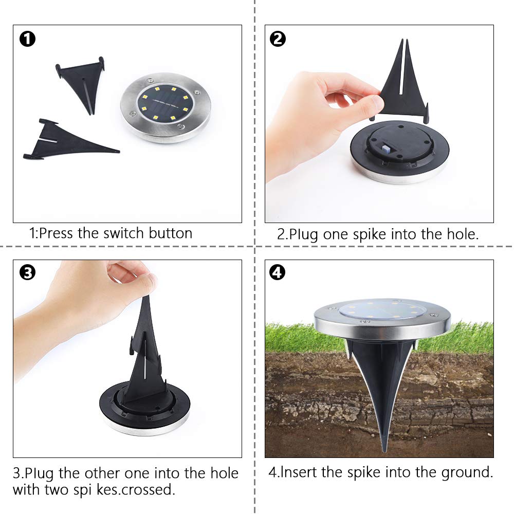 【8 Stück 8 LEDs 】Solarleuchten Garten, Nasharia Solar Bodenleuchte Solar Gartenleuchten Helles Weiss Solarlampen IP65 Wasserdichte Bodenstrahler Licht Garten Landschaft Beleuchtung für Auffahrt Rasen – Bild 7