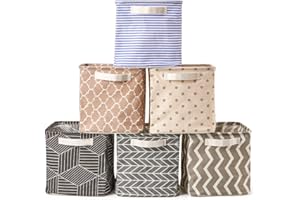 EZOWare Set di 6 Cesta Cubo di Stoccaggio Pieghevoli, Cestini Portaoggetti Organizzatore in Tela con Maniglie per Camera da letto, Cameretta di Bambini - Multi-colore, 26.7 x 26.7 26.7 cm