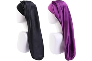 LadayPoa Große Satin Schlafmütze, 2 Stück für Frauen mit Lange Zöpfe - Extra Groß mit Breites Elastisches Band - Weich und Bequem