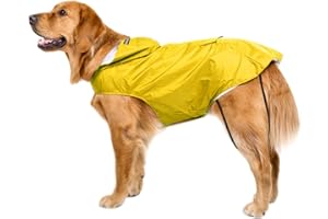 Bwiv Płaszcz przeciwdeszczowy dla psa, wodoszczelny, z podszewką, ultralekka, oddychająca kurtka dla psa, odblaskowa, kurtka przeciwdeszczowa z kapturem, 3XL-6XL, żółty, 3XL