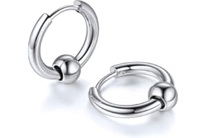 FOCALOOK Orecchini Uomo Cerchio in Acciaio Inossidabile, Orecchini Acciaio Chirurgico Argento/Nero/Oro, Orecchino Uomo Pendenti Tondi Punk HipHop Confezione Regalo