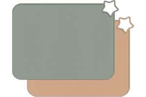GENERIC Minifolk Star Non Slip Silicone Table Mat set for Baby/Toddlers | Nordic colours - Thyme/Apricot | Portable | Heat Resistant Kids Placemat | Multi-use Kids Mat