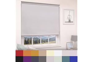 CAECUS Straight Edge Dim-Out Roller Blind - Easy Fit Home Office - 240cm Width x 160cm Width Drop - Light Grey