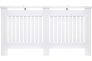 HOMCOM Slatted Radiator Cover Painted Cabinet MDF Lined Grill in White (152L x 19W x 81H cm)