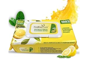 Feather Lux Antibacterial Wipes - 72 Lemon Scented Wet wipes | Multi-Purpose Cleaning Wipe for Hands, Surfaces & Bath Tubs | Perfect for Cleaning and Germ Protection