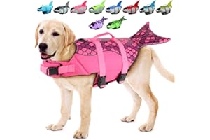 EMUST Large Dog Life Jacket, Dog Mermaid Life Vests for Swimming, Adjustable Dog Flotation Vest Swimsuits with Lift Handle for Small, Medium, Large Dogs, XL