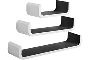 ‎WOLTU WOLTU Półki ścienne Nowoczesne półki ścienne Regał CD/Dvd Sypialnia Dekoracje Biurowe Drewna MDF 3 Sztuk Różne średnice Czarny+Biały Matowy RG9273sz