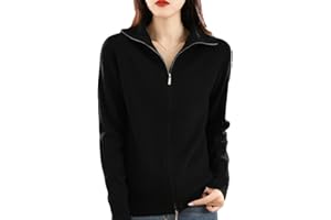 OWNWFEAT Femmes Laine Pull Double Fermeture Éclair Bas Revers Cardigan Femme Décontracté Tricoté Hauts Veste