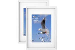 Szyeequoo A4 Frame-2ps,A4 Picture Frame with Mount for Tabletop,Photo Frame for Wall & Desk,A4 Photo Frame Matted to A5 Frame,Horizontal & Vertical Picture Frames,21X29.7CM Photo Frames,A4 Frame White