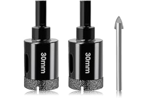 30mm Tile Hole Saw Set Josaton 2Pcs Dry Diamond Hole Saw with Triangle Shank for Tile Porcelain Ceramic Granite