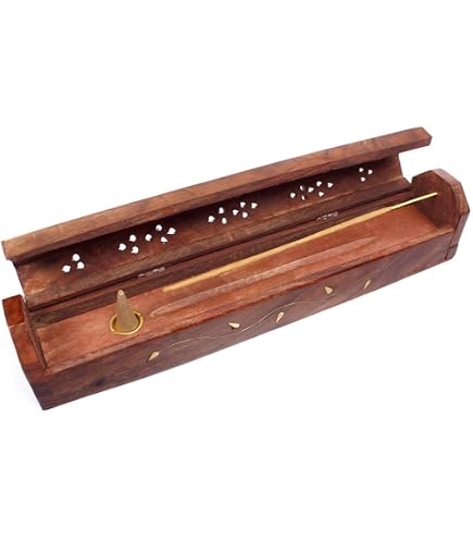 Handgefertigter Räucherstäbchenhalter Aus Mangoholz – Mit Ascheauffang, Handbemalt, 25,4 X 3,8 Cm
