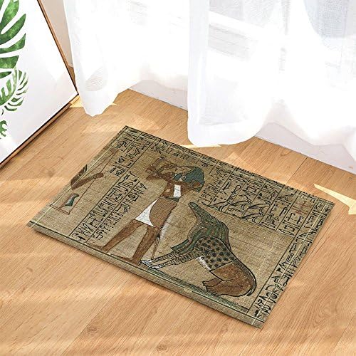 Egyptian Decor, Egyptian Ancient Art Papyrus Depicting the Horus Print Bath Rugs, Non-Slip Doormat Floor Entryways Indoor Front Door Mat, Kids Bath Mat, 15.7x23.6in, Bathroom Accessories