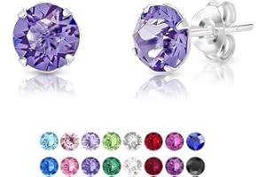 DTPsilver® Boucles d'Oreilles Femme Argent - Swarovski - Clous d'Oreilles - Boucle d'Oreille Homme Argent - Swarovski Femme - Boucles d'Oreilles Argent - Clou Oreille Argent Femme - Diamètre: 6 mm