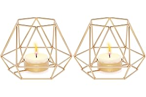 MoYouno 2Pcs Tea Light Candle Holders Set Home Decor, Metal Hollow Iron Decorative Candle Lanterns Holder, Ornament for Living Room, Wedding, Party, Events, Gold