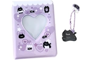 OTAIVE 3” Mini Photo Album Keyring Kpop Photocard Holder,Photocard Holder Album with Keychain, Love Heart Pocket Photo Album For Cards, Pictures, Picture Cards, ID Photo(purple,size:3x433x0.87inch)