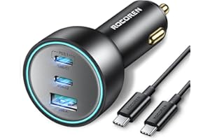 ‎ROCOREN Rocoren Ładowarka Samochodowa Szybkie Ładowanie 165W, PD3.1 PD3.0 QC5.0 PPS 3-Porty Ładowarka Zapalniczka USB C Car Charger Adapter Kompatybilny z iPhone, Galaxy, iPad, MacBook, DELL, Laptop, Huawei