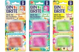 BUYERS ARENA. Bin Brite Stick On Bin Freshener, 3 Packs of Assorted, Mediterranean Sun, Lost in Paradise, Island Fruit Scents