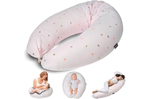 ‎SMOOTHY SMOOTHY Stillkissen Schwangerschaftskissen XXL Premium Seitenschläfer-Kissen; Baumwoll-Bezug Schlafkissen & Lagerungs-Kissen für Mutter (Pink, Bezug + EPS-Perlen Füllung)