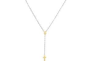 Flongo Collana di Cristo Rosario Ematite Pietra Nera Perline Ciondolo Croce Lunga Perline Collana Terrasanta