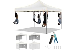Hoteel Pavillon 3x3 Wasserdicht Stabil Winterfest Faltpavillon Partyzelt Klappbar 3x3m,Pop Up Faltbar Gartenpavillon Mit 4 Seitenteilen Uv Schutz 50+ Faltpavillon Für Party,Fest,Camping,Strand,Weiß