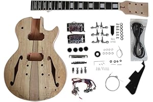 Semi Hollow DIY Guitar Kit LPSH Mahogany Semi hollow Body with Spalted Maple Veneer Top Chrome Fittings No Soldering By Coban Guitars