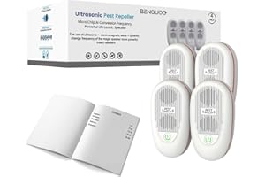 BENGUOO Ahuyentador de Ratas, 4 Piezas Repelente Ultrasónico de Plagas Interior, Auyentadores de Ratones Potente Ultrasonidos Cucarachas Anti Arañas Moscas Ahuyenta Mosquitos para Casa Oficina