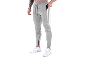 Suwangi Pantaloni Tuta Uomo Palestra Running della Allenamento Slim Fit Design a Righe con Tasche Zip