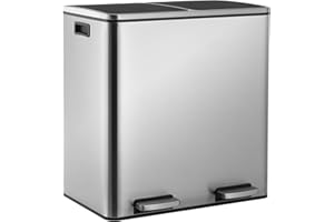 LIFERUN Rubbish Bin 2 pcs Compartments, 60 L (2 x 30 Litres) Kitchen Waste Separation System, Soft-Close Metal Pedal Bin Large Waste Bin with Lid, Waste Separation, Rectangular