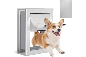 OWNPETS Ownpet Extreme Weather Energy Efficient Aluminum Pet Door with Sliding Lock Panel, Lockable Dog Door for Wall Up to 18.5cm Thichness, Double Flaps Insulation, Medium, Silver