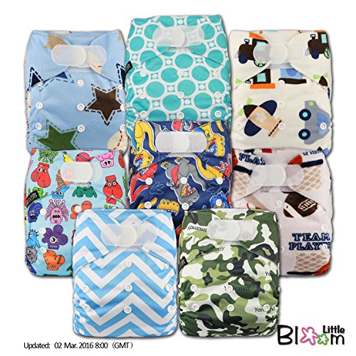 LittleBloom, Reusable Pocket Cloth Nappy, Fastener: Velcro, Set of 8, Patterns 808, With 8 Microfibre Inserts, (see "Special Offers and Product Promotions" for Special Offers Detail)