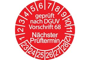 SCHILDERKRÖTEN 50 x Prüfplakette/Sicherheitsplakette 30 mm Durchmesser (Geprüft nach DGUV 68 - Nächster Prüftermin - rot)