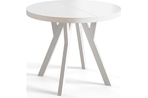 AlpiMeble Redonda OVO - Mesa Redonda para Comedor Mesa para salón - Tablero Laminado de 36 mm - Patas de Madera de Haya - Moderna para Redonda de 80 cm a 130 cm Blanco