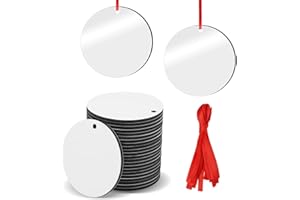 SAVITA 20 Stück Sublimations Anhänger, 80mm im Durchmesser MDF Anhänger Weihnachten Personalisiert Sublimations Rohlinge Rund Leere Scheiben Halloween Weihnachten Ornamente DIY-Kreation Zubehör