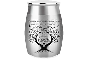 arricraft 1.57 Inch Small Keepsake Urns for Human and Pet Ashes, Mini Cremation Urns for Ashes Stainless Steel Memorial Ashes Tree of Life Pattern and Text Design Decorative Urns