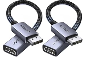 UGREEN [2Pack 4K Displayport to HDMI Adapter Uni-Directional Braided DP to HDMI Cable Aluminium Male to Female Converter Multi-Screen Compatible with Monitor Projector HDTV Dell Laptop HP AMD NVIDIA