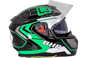 BHR Casco Integrale Moto con Doppia Visiera 813 RACE | Casco Moto Integrale Omologato ECE con Visiera Parasole | Casco Moto Uomo/Donna | GREEN LINE | L