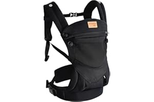 vrbabies Babytrage für Neugeborene ab Geburt, Weich Atmungsaktiv Babytrage mit verstellbarem Hüftgurt Schulterriemen und Kapuze, Schwarz Baby Trage Vorne und Hinten Tragen für Babys 4-20kg