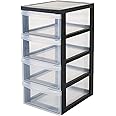 Iris Ohyama, Tower, Dresser Plastic Storage Organizer with Ergonomic Handle, 11L, 4 Drawers, With Wheels, BPA-Free, Office, B