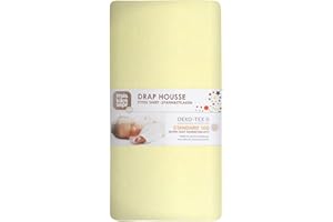 TROIS KILOS SEPT - Drap Housse Bébé - 70x140 cm - 100% Coton - Label OEKO-TEX - Jersey Extensible - Jaune