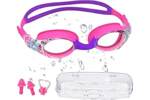 CYCFMYYLY Kids Swimming Goggles, Kids Goggles Anti-Fog Leak Proof UV Resist Swimming Goggles for Kids Boys Girls, Childrens Swimming Goggles Food Grade Silicone Comfort with Nose Clip Portable Case, 3-14