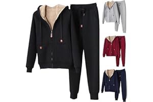 HAOLEI Ensemble Jogging Femme 2 pièces Survêtement Combinaison de Sport Veste d'hiver Sweat à Capuche Zippé et Pantalon de Jogging, Combinaison de Jogging en Polaire Chaude
