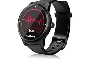 AUGUST Smartwatch ECG Elegante Deportivo - Audar E1 Pulsera Electrocardiograma, Frecuencia Cardíaca, Tensiometro, Sueño Cronómetros IP67, CareMate, para Android y iOS - Unisex Hombre y Mujer