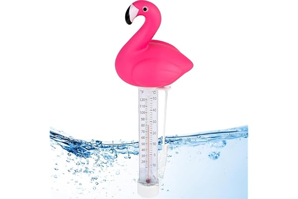 Thermometre Piscine,Thermomètre Flottant pour Piscine,Incassable Facile à Lire, Pool Thermometre avec Ficelle, pour Piscines, Spas,Jacuzzis, Aquariums-Flamant Rose