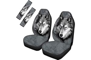 ‎CHAQLIN chaqlin Set von Grey Wolf Autositzbezug 2 Stück Sicherheitsgurtbezug Schulterpolster für Damen Damen Top Mädchen Autozubehör Soft Comfort Protect Neck Universal-Vordersitz Soft Protector Case