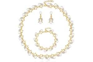 Loutade Jewellery Sets for Women, Pearl Crystal Necklace & Drop Earring & Bracelet Sets, Pearl Wedding Jewellery Set for Bride Bridesmaid, Bridal Women's Jewellery Set for Party Wedding Festival