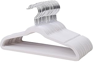 MangoKit Lot de 32 Cintres Antidérapants en Velours pour Enfants de Qualité Supérieure, Cintres Ultra-Fins pour Enfants, Crochet Pivotant à 360°, 35 cm de Long, Cintres pour Robes, Pantalons.(Blanc)